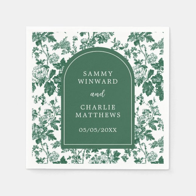 Green Antique Chinoiserie Wedding Napkins (Front)
