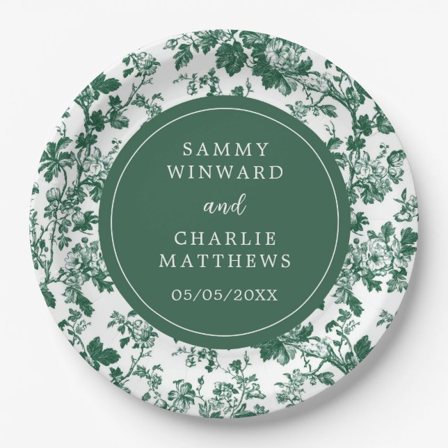 Green Antique Chinoiserie Wedding Paper Plates (Front)