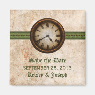 Green Antique Clock Save the Date Magnet