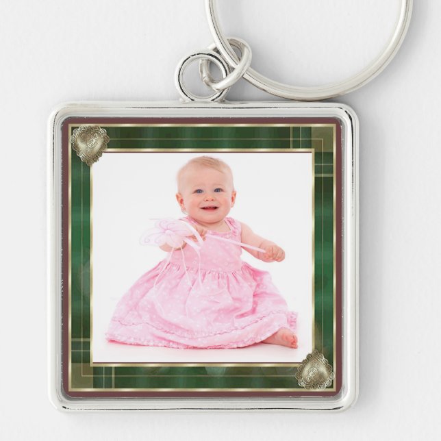 Green Antique Frame Add Your Photo Here Keychain (Front)