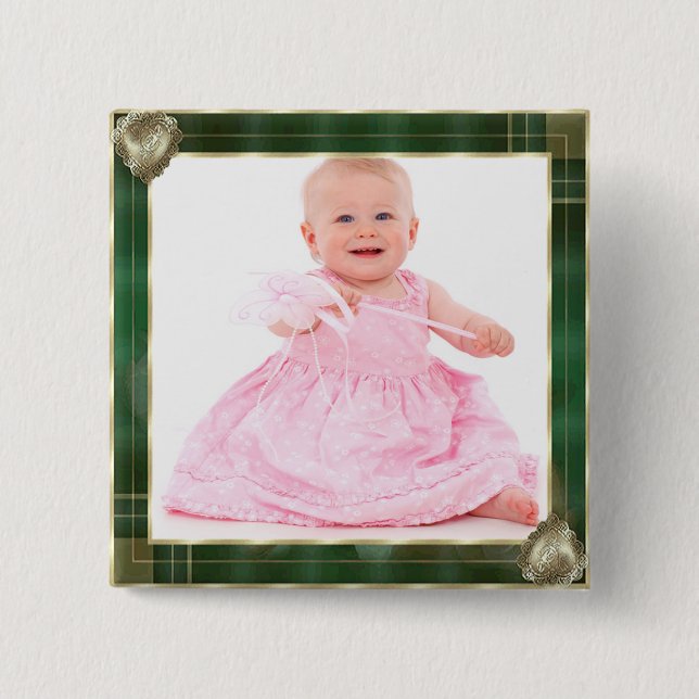 Green Antique Frame Add Your Photo Here Pinback Button (Front)