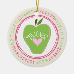 Green Apple & Alphabet Teacher Ornament