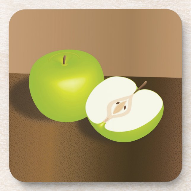 Green Apple-and-a-Half Still Life Beverage Coaster (Front)