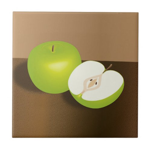 Green Apple and a Half Still Life Ceramic Tile