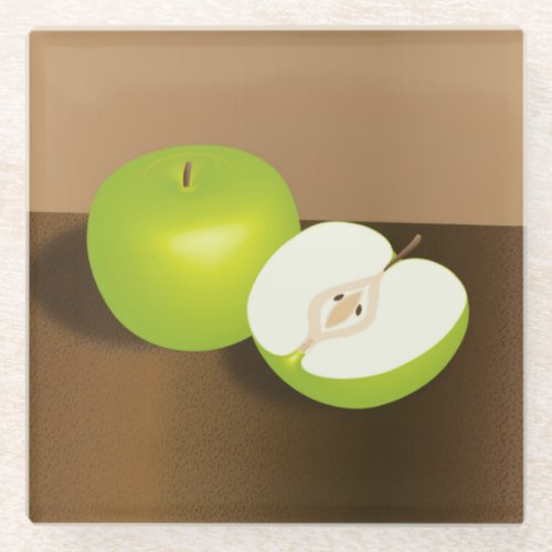 Green Apple_and_a_Half Still Life Glass Coaster