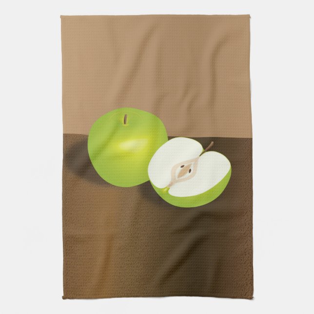 Green Apple-and-a-Half Still Life Kitchen Towel (Vertical)