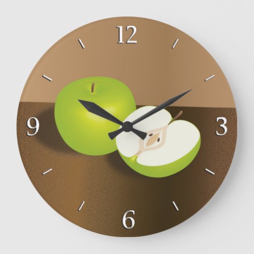 Green Apple_and_a_Half Still Life Large Clock