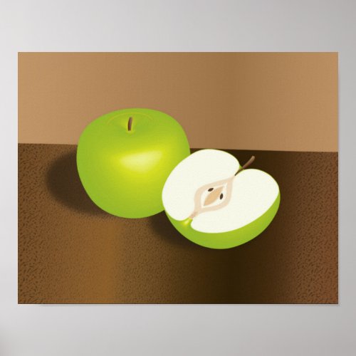 Green Apple_and_a_Half Still Life Poster