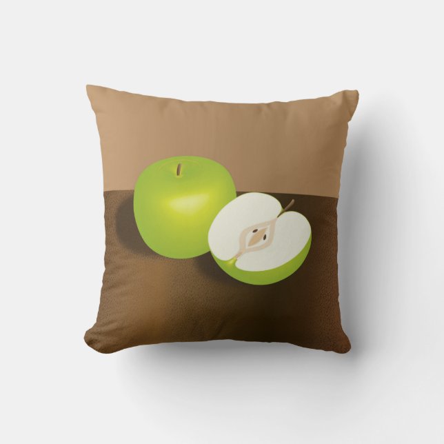 Green Apple-and-a-Half Still Life Throw Pillow (Front)