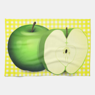Green Apple and Yellow Checked Kitchen Towel