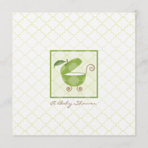 Green Apple Baby Carriage Shower Invitation