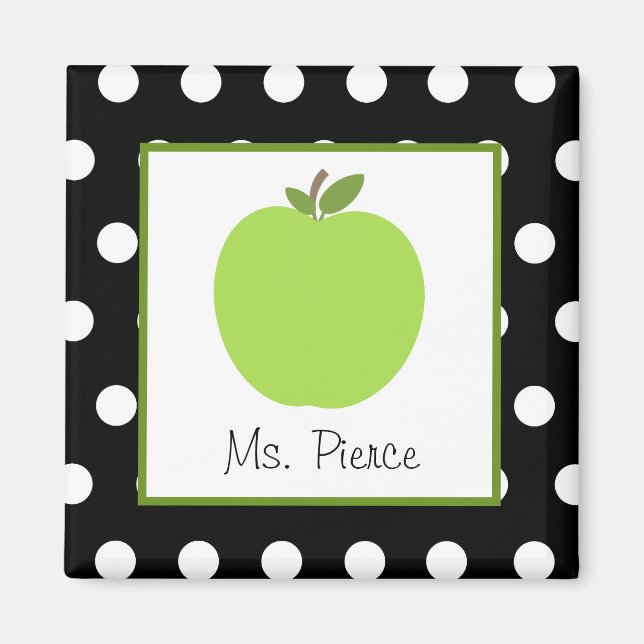 Green Apple / Black With White Polka Dots Magnet (Front)