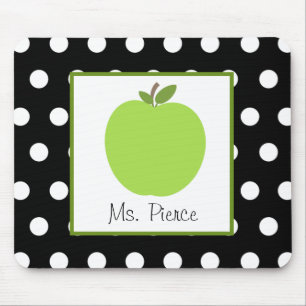 Green Apple / Black With White Polka Dots Mouse Pad