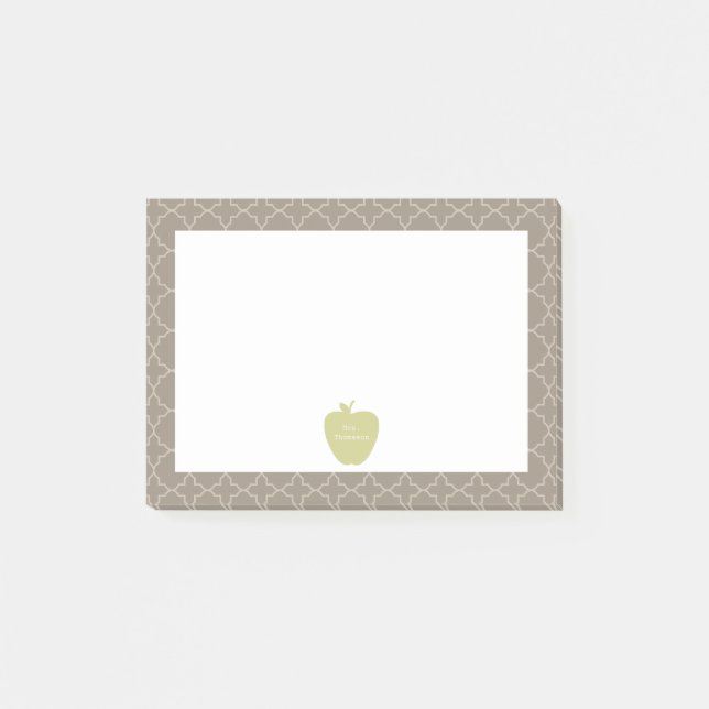 Green Apple Brown Quatrefoil Teacher Post-it Notes (Front)