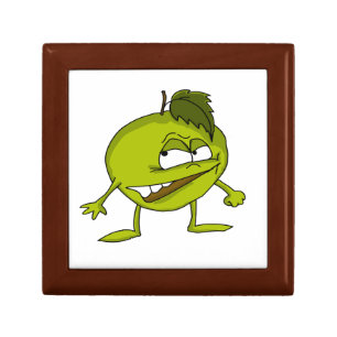 Green apple cartoon character with a vicious smile jewelry box