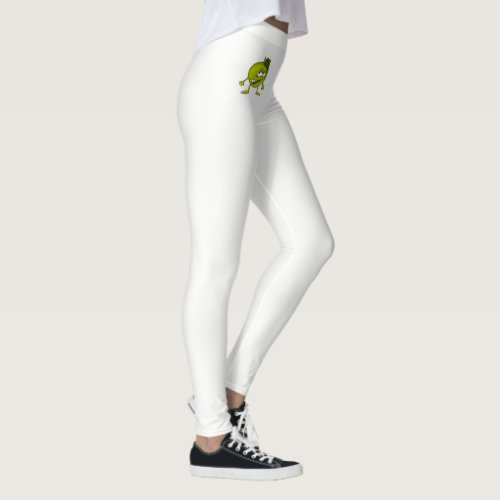 Green apple cartoon character with a vicious smile leggings