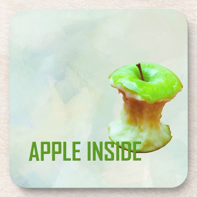 Green apple core beverage coaster (Front)