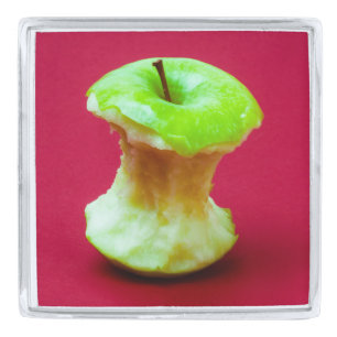 Green apple core silver finish lapel pin