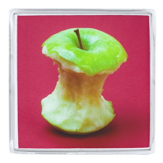 Green apple core silver finish lapel pin (Front)