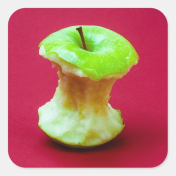 Green Apple Core Square Sticker by DigitalSolutions2u at Zazzle
