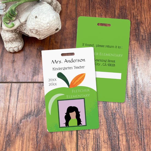 Green Apple Educator White Photo ID Badge (Partial green apple educator photo ID vertical badge .)