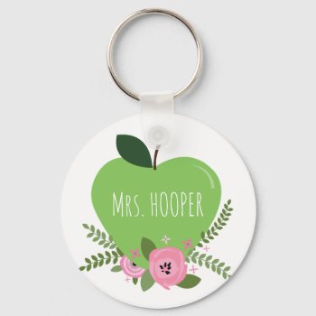 Green Apple Floral Teacher Keychain by thepinkschoolhouse at Zazzle