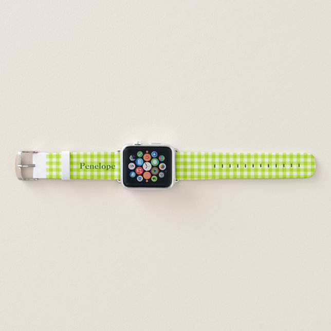 Green Apple Gingham Add Your Name Watch Band (Front)