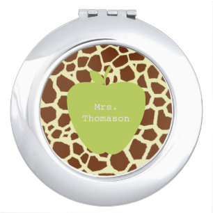 Green Apple Giraffe Teacher Compact Mirror