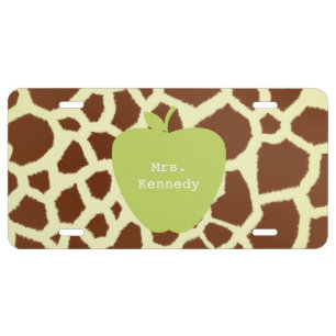 Green Apple Giraffe Teacher License Plate