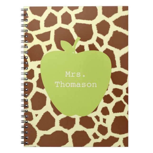 Green Apple Giraffe Teacher Notebook (Front)