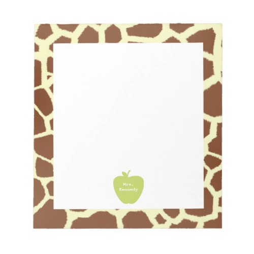 Green Apple Giraffe Teacher Notepad