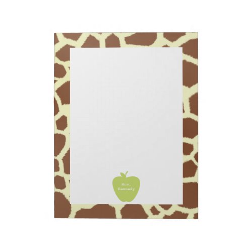 Green Apple Giraffe Teacher Notepad