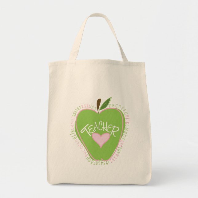 Green Apple & Heart Alphabet Teacher Bag (Front)