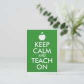 Green Apple Keep Calm and Teach On Business Card (Standing Front)