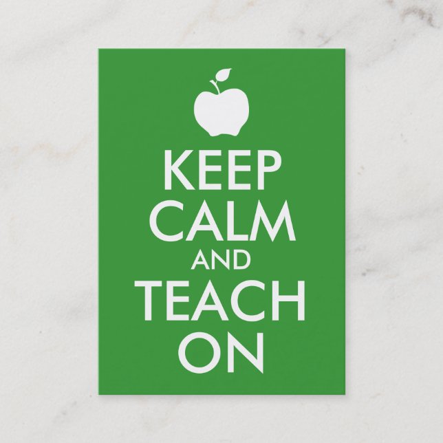 Green Apple Keep Calm and Teach On Business Card (Front)