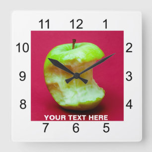 Green apple nibbled square wall clock