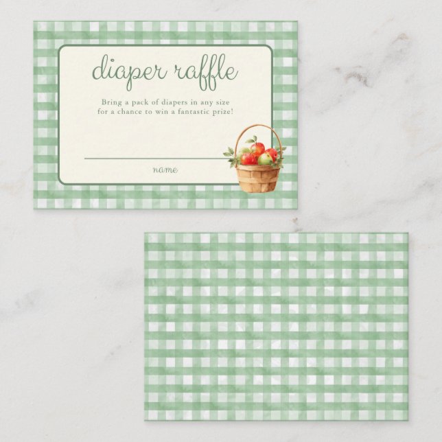 Green Apple Of Our Eye Baby Shower Diaper Raffle Enclosure Card (Front/Back)