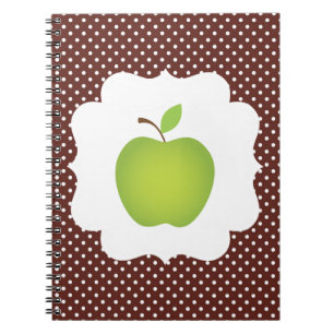 Green Apple on Brown Polka Dot Background Notebook