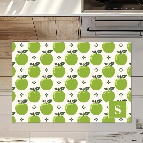 Green Apple Pattern Farmhouse Monogram Rug