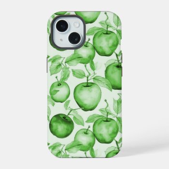 Green Apple Pattern Iphone 15 Case by FantasyCases at Zazzle