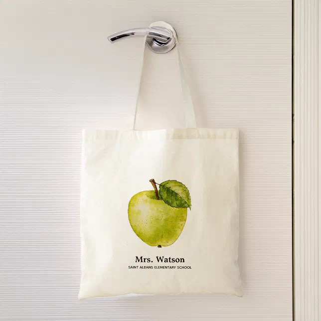 Green Apple Personalized Teacher School Tote Bag | Zazzle