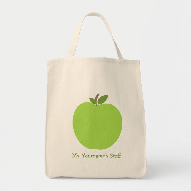Green Apple Personalized Teacher Tote Bag (Front)