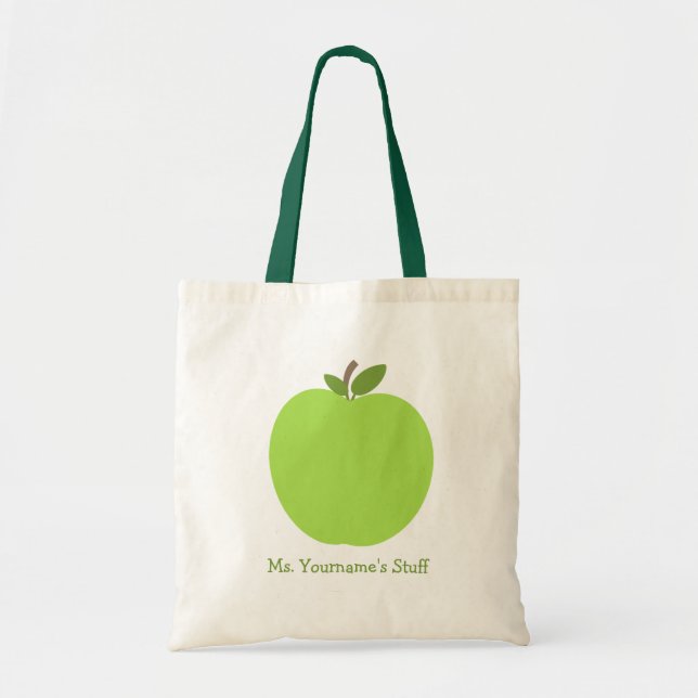 Green Apple Personalized Teacher Tote Bag (Front)