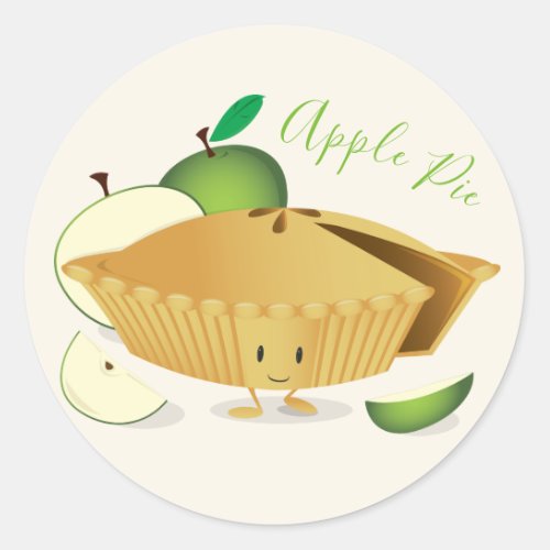 Green Apple Pie Character Dessert Food Classic Round Sticker