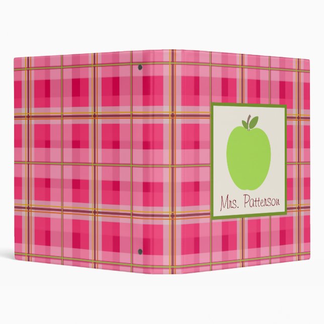 Green Apple & Pink Plaid Teacher Binder (Background)