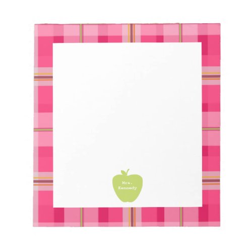 Green Apple Pink Plaid Teacher Notepad