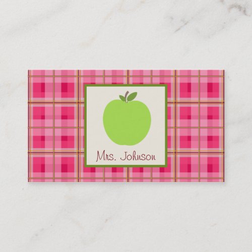 Green Apple &amp; Plaid Teacher Business Cards