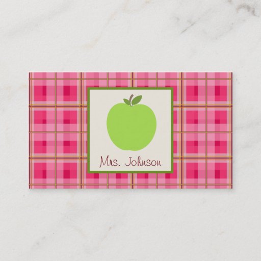 Customizable Green Apple &amp; Plaid Teacher Business Cards