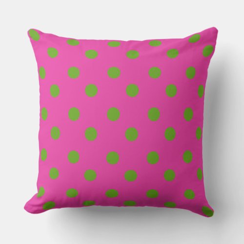 Green Apple Polka Dots on Diva Pink Throw Pillow