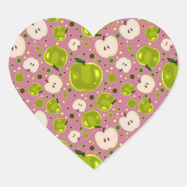 Green Apple Slices Pattern Heart Sticker (Front)
